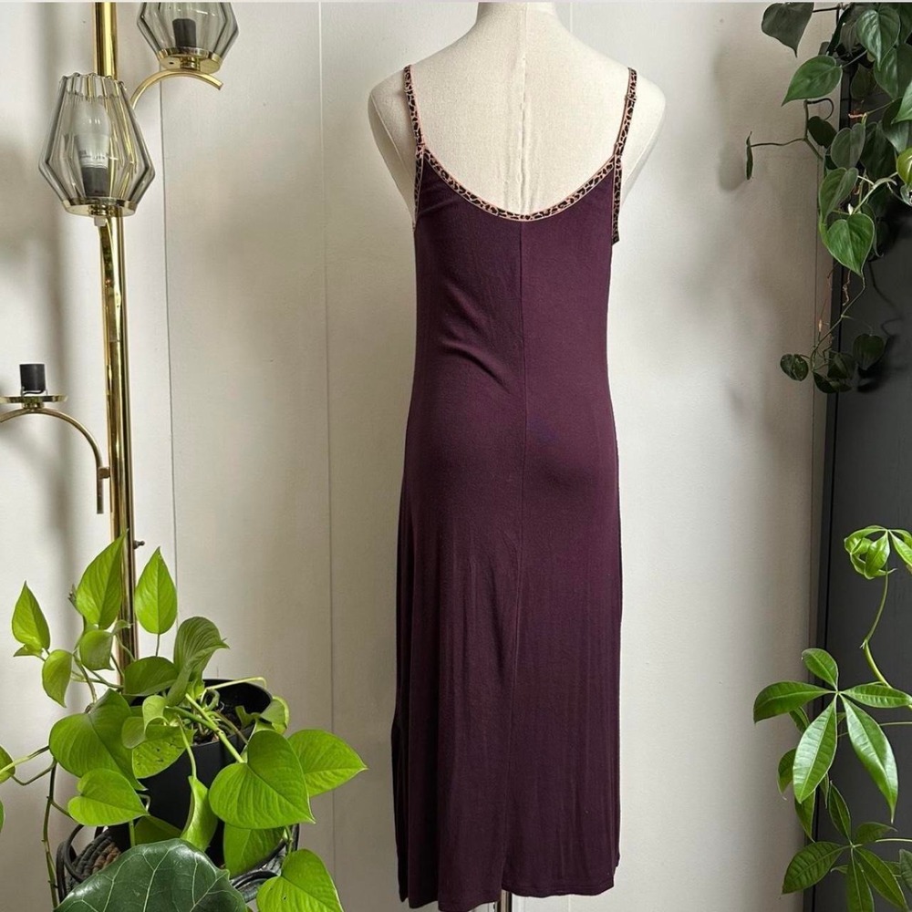 Victorias Secret Burgundy Cheetah Print Slip Dress Nightgown Maxi Side Slit M - Picture 5 of 8
